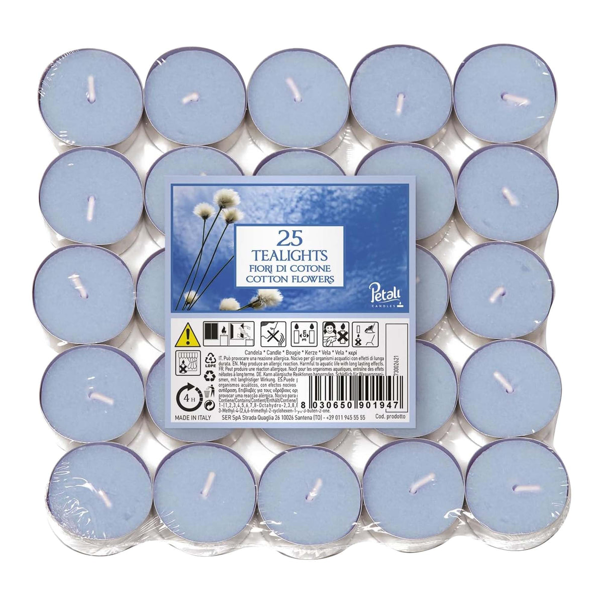 Price's Candles Petali Cotton Flowers Scented Tealights 25 Pack, 4-5 Hour Burn Time