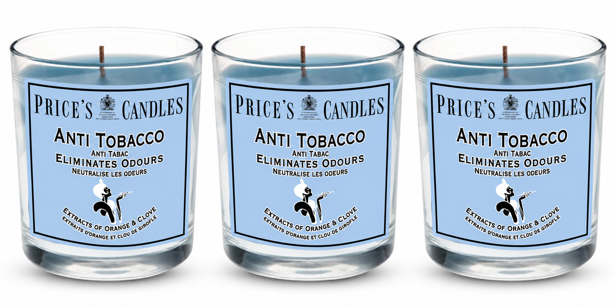 Price's Candles Set of 3 Fresh Air Odour Removing Jar Candles, Anti Tobacco