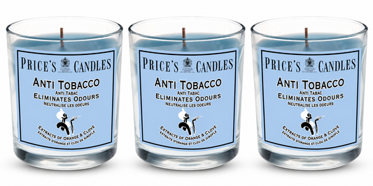 Price's Candles Set of 3 Fresh Air Odour Removing Jar Candles, Anti Tobacco