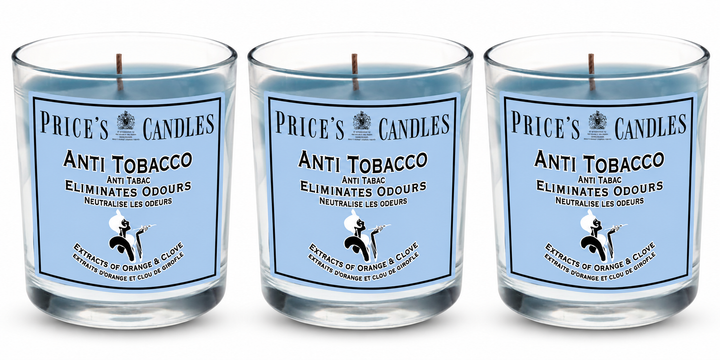 Price's Candles Set of 3 Fresh Air Odour Removing Jar Candles, Anti Tobacco