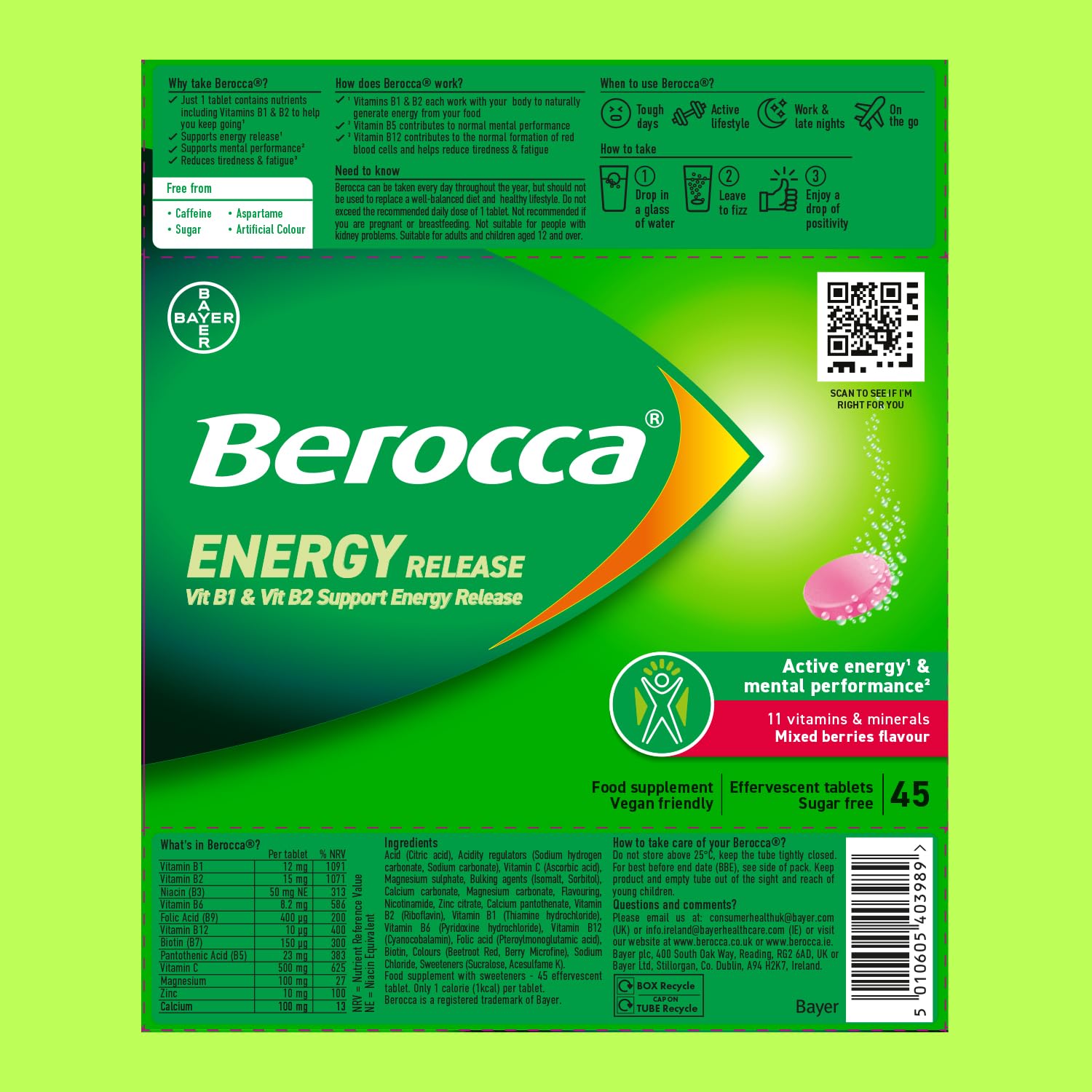 Berocca Vitamin C Effervescent Tablets 45 Pack Mixed Berries