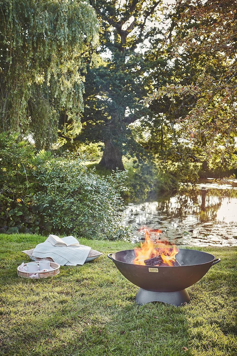 Round Artisan Firebowl Iron Fire Pit in Black 71cm by Ivyline 