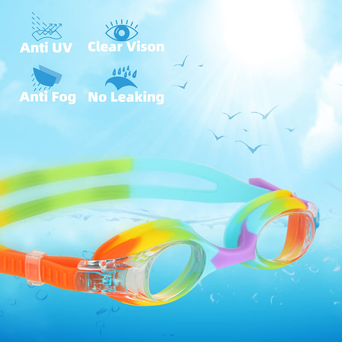 Kids Swimming Goggles, Anti-Fog UV Resist Leak Proof Swimming Goggles for Kids Boys Girls, Childrens Swimming Goggles Comfortable Food Grade Silicone (Age 3-14)