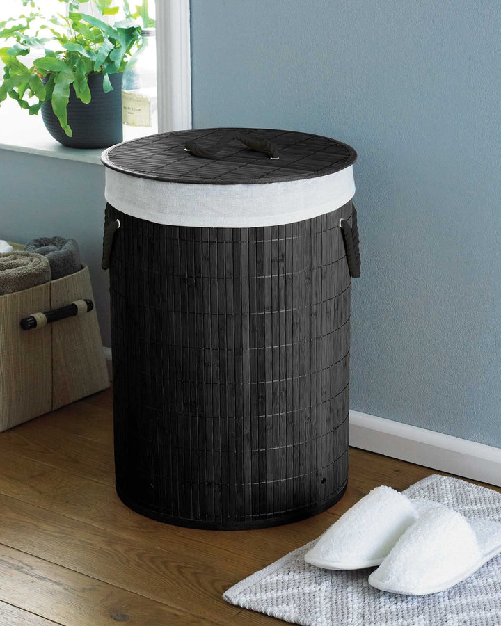 COUNTRY CLUB Folding Bamboo Laundry Hamper Basket Storage Bin Charcoal