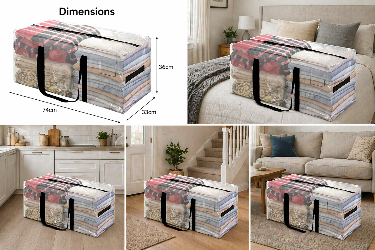 90L Heavy Duty Moving Bags/Storage Totes, Water-Resistant Packing Bags - 74 x 33 x 36cm
