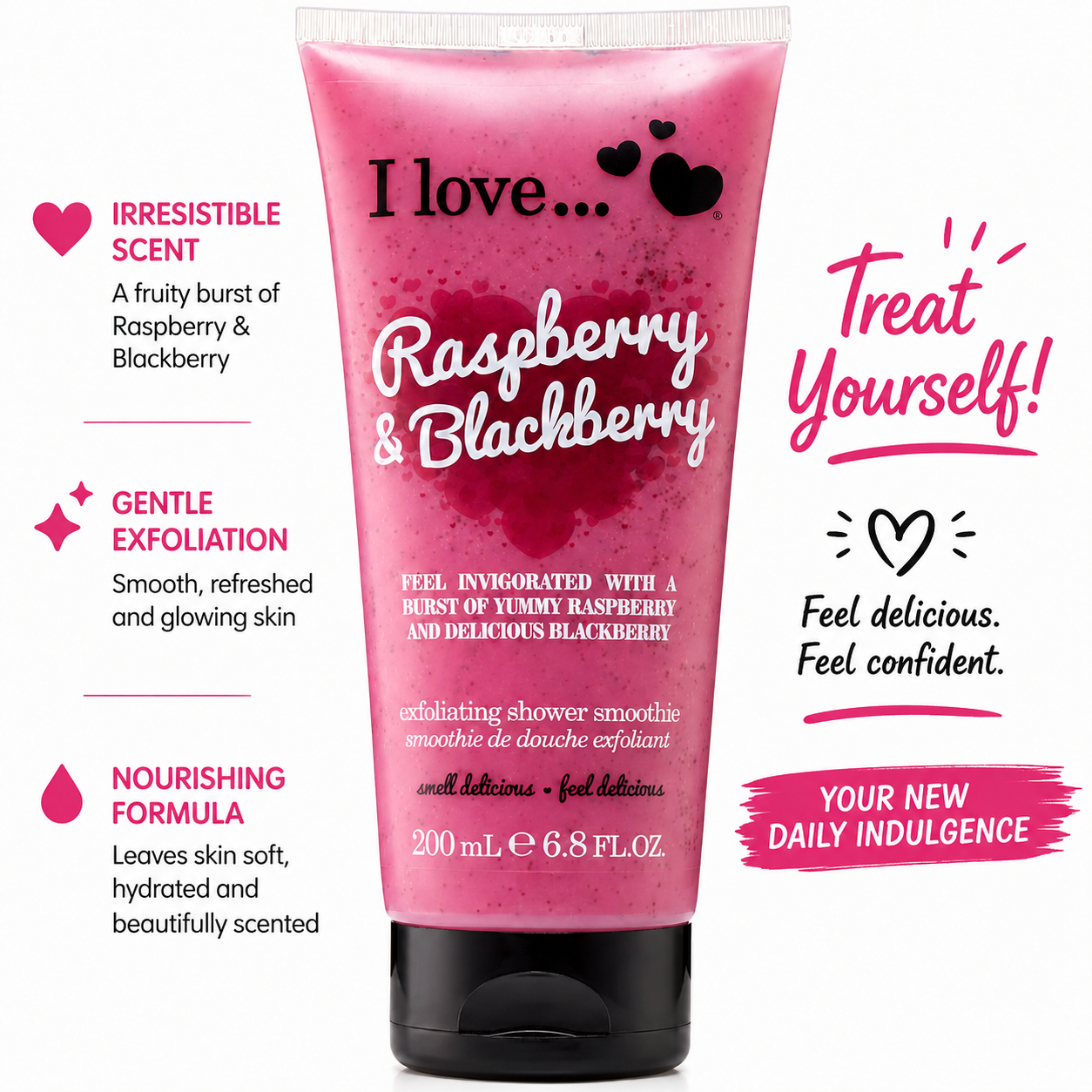 I LOVE Exfoliating Shower Smoothie Raspberry & Blackberry Fruity Body Scrub 200ml