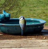 Fallen Fruits Round Ceramic Bird Bath Petrol Blue