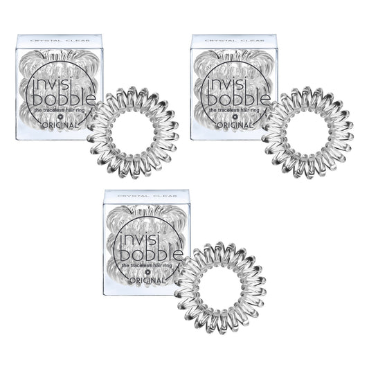 INVISIBOBBLE Original Clear Hair Tie 3 x 3 Pack Spiral Traceless Strong Hold Hair Rings