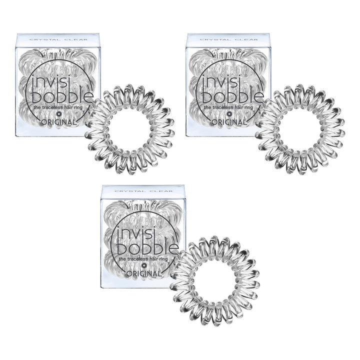 INVISIBOBBLE Original Clear Hair Tie 3 x 3 Pack Spiral Traceless Strong Hold Hair Rings