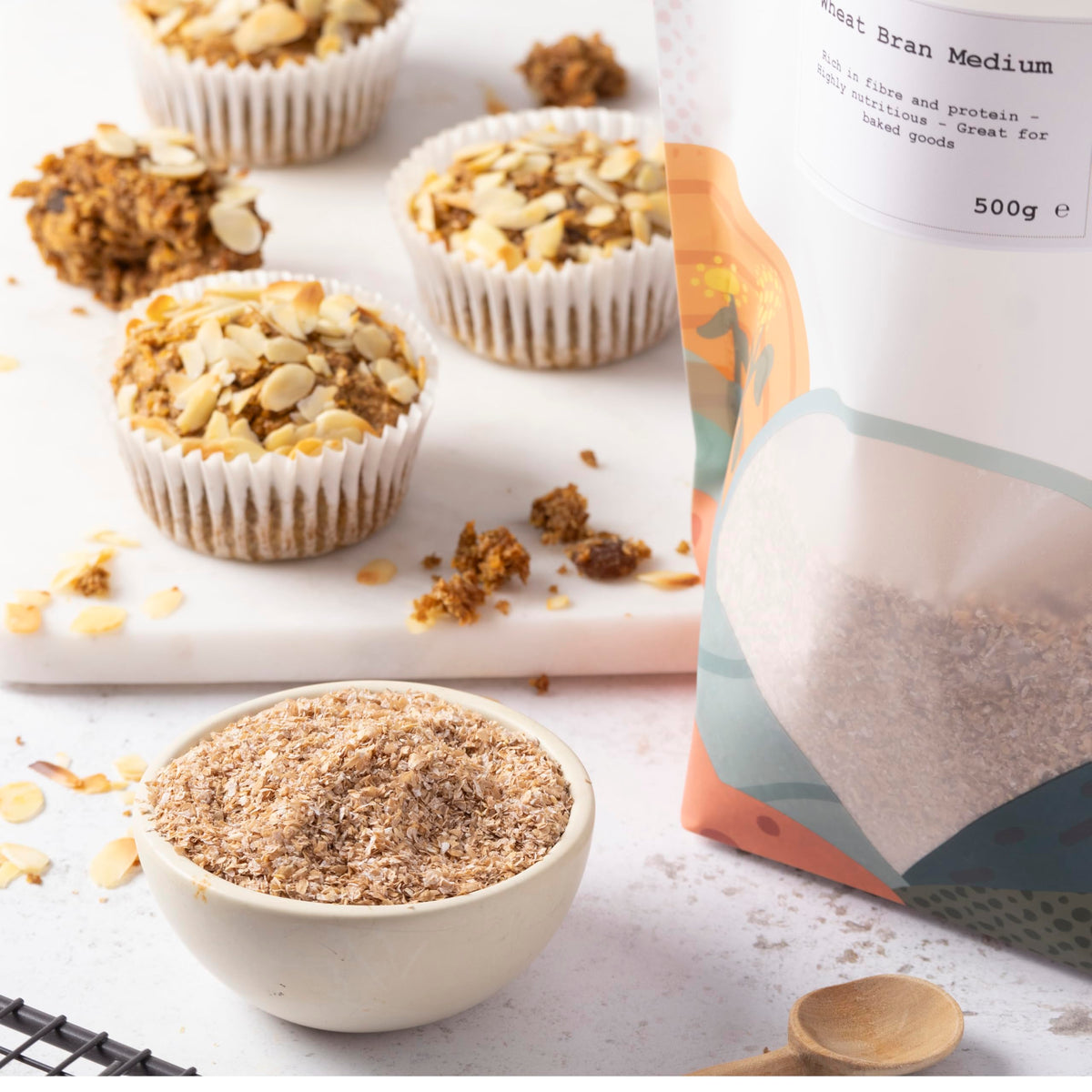 Wholefood Earth Wheat Bran Medium 1kg - High Fibre Vegan Baking