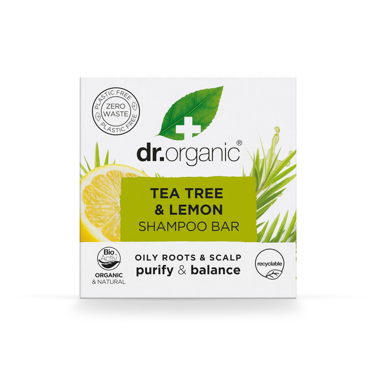 Dr Organic Tea Tree & Lemon Shampoo Bar 75g for Oily Roots & Scalps