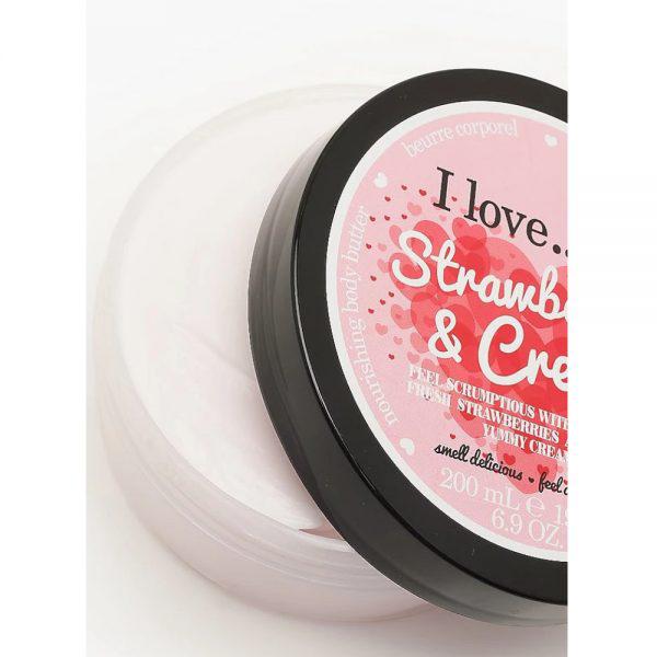 I LOVE Strawberries & Cream Body Butter 200ml, Naturally Derived Shea Butter & Coconut Oil For Soft & Hydrated Skin
