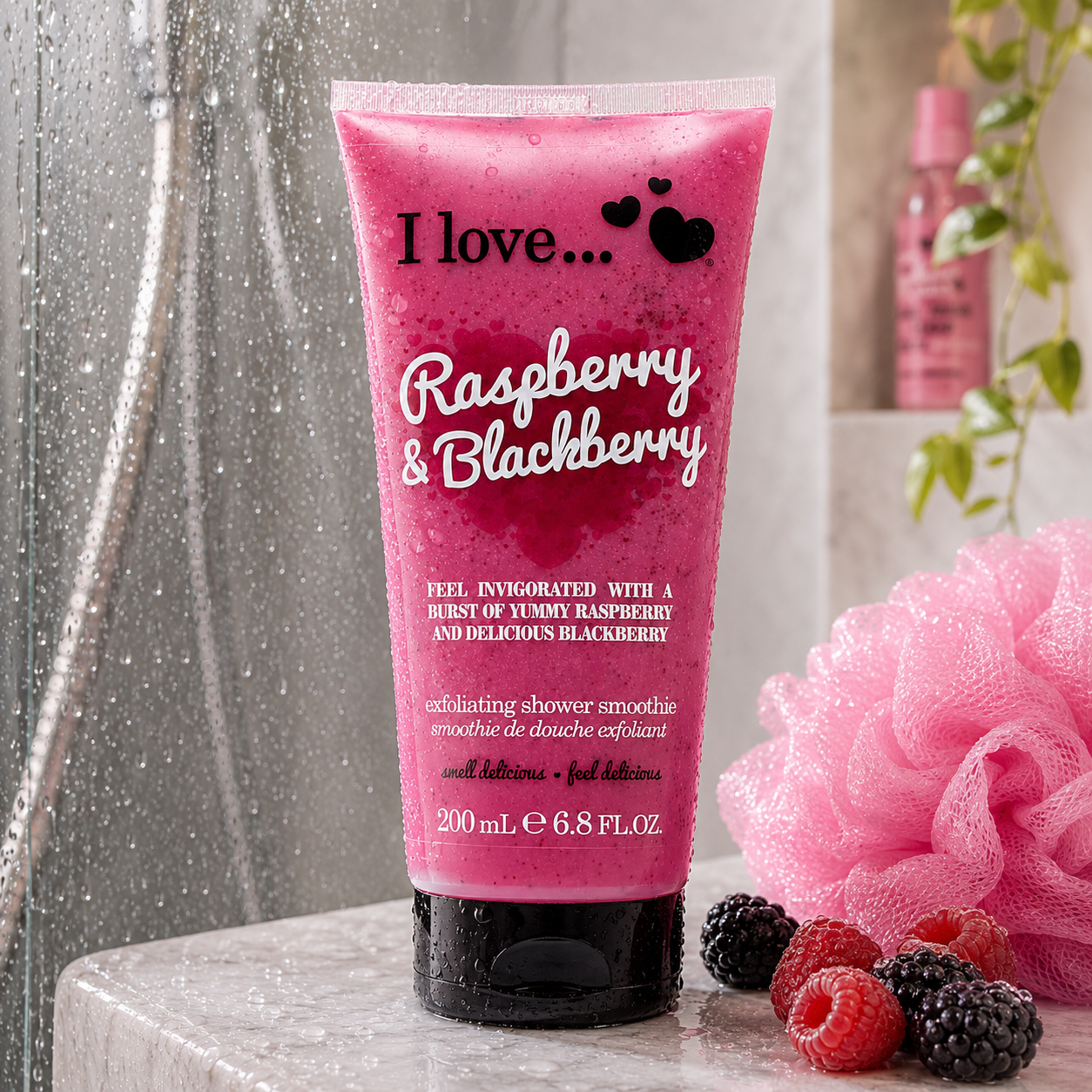 I LOVE Exfoliating Shower Smoothie Raspberry & Blackberry Fruity Body Scrub 200ml
