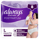 Always Discreet Postpartum Panties Size L Pack of 8 Highly Absorbent & High Waisted