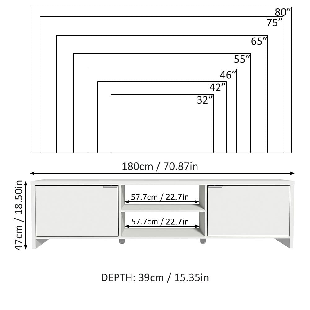 TV Stand Large Media Console with Cable Management for 65, 75 Inch Media Storage Gaming Living Room Entertainment Center Wooden Television Cabinet - White