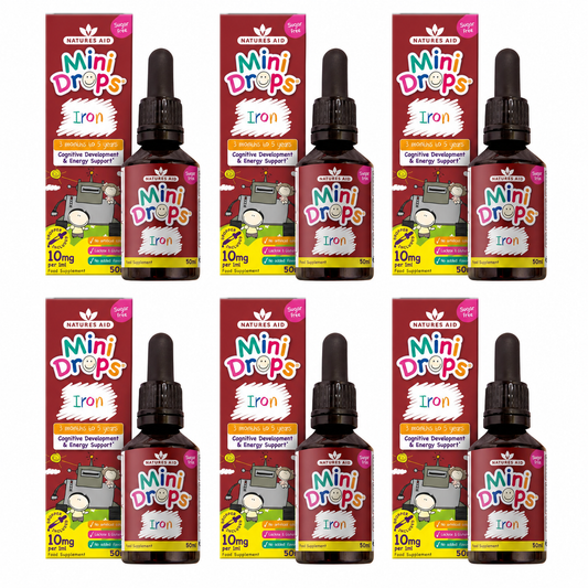 Natures Aid Mini Drops Iron Energy Supplement for Kids 50ml 6x Pack Bundle