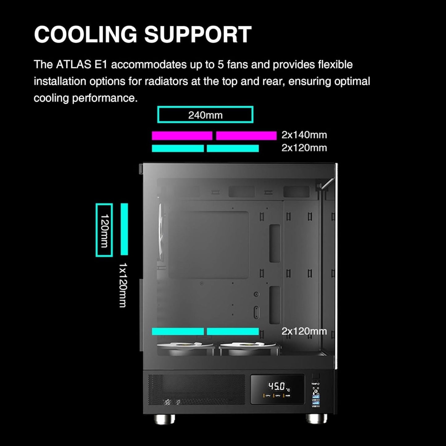 GAMDIAS Atlas E1 ATX Mid-Tower Gaming Case 3 x 120mm ARGB Fans