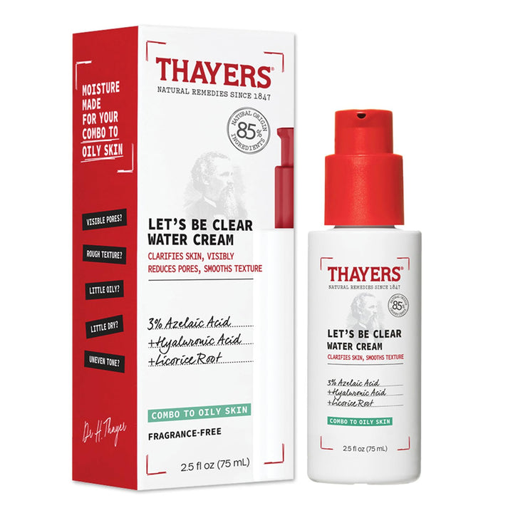 Thayers Let's Be Clear Water Cream Moisturiser 75ml Azelaic & Hyaluronic - Fragrance-Free & All Skin Types