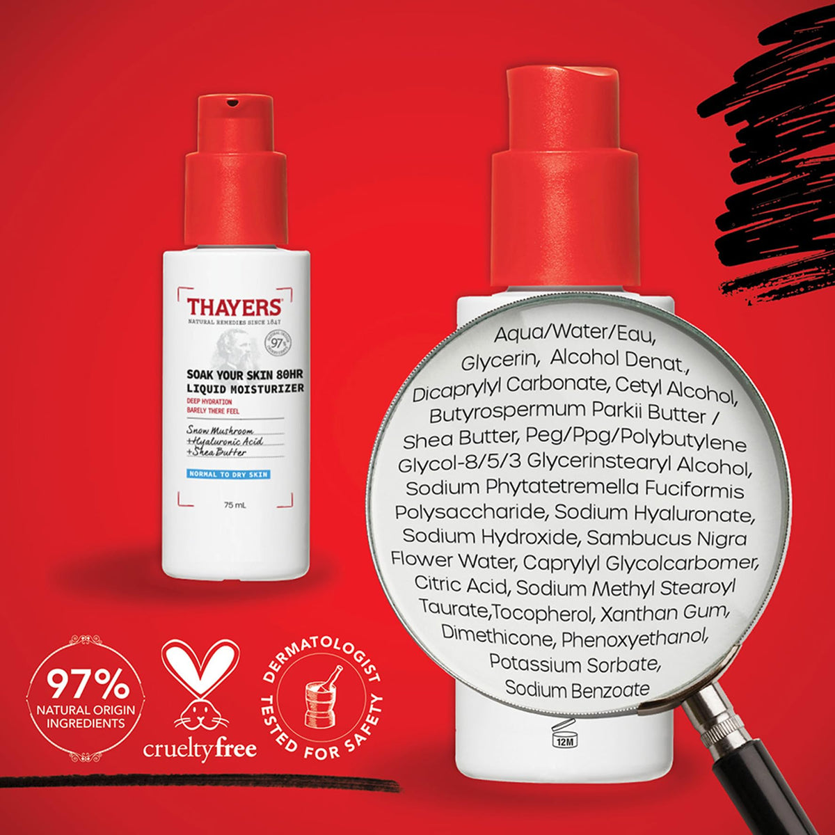 Thayers Soak Your Skin 80HR Liquid Hyaluronic Face Moisturiser 75ml - Fragrance-Free & All Skin Types
