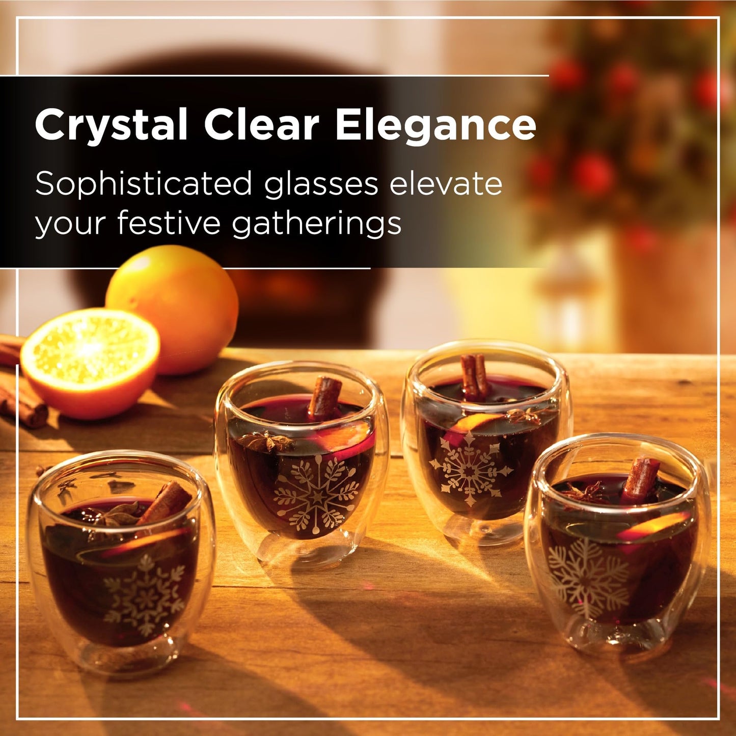 Premium Mulled Wine Glasses 220ml Set of 4, Double Walled Snowflake Design 8x8cm