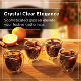 Premium Mulled Wine Glasses 220ml Set of 4, Double Walled Snowflake Design 8x8cm
