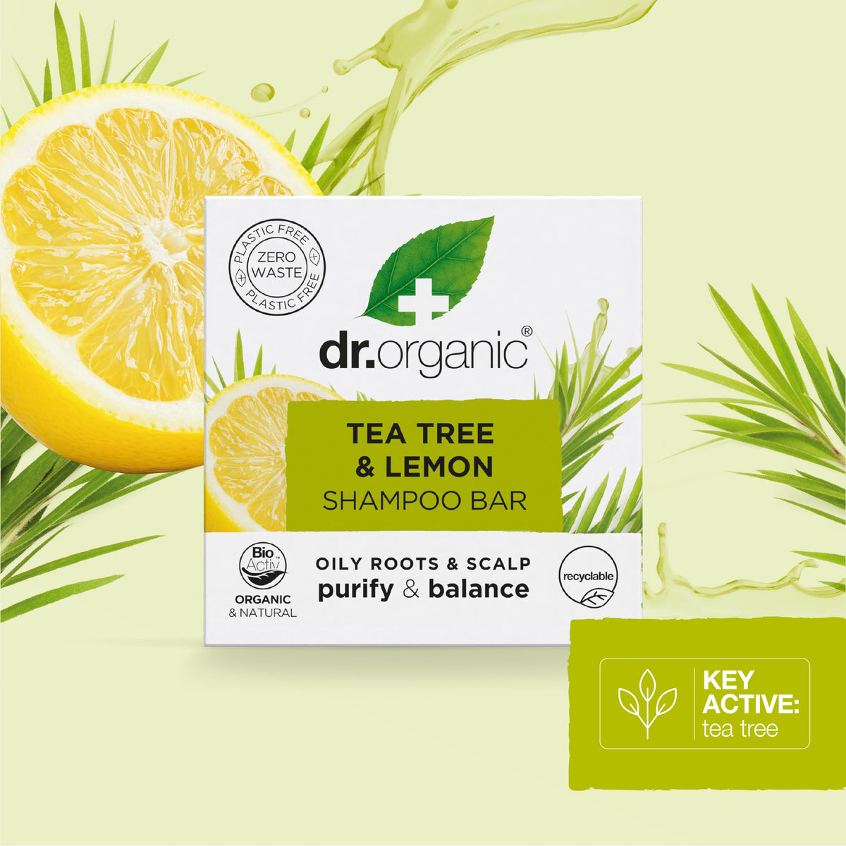 Dr Organic Tea Tree & Lemon Shampoo Bar 75g for Oily Roots & Scalps