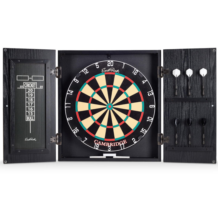 EastPoint Sports Cambridge Bristle Dartboard & Cabinet Set in Black - Complete Competition Dart Set