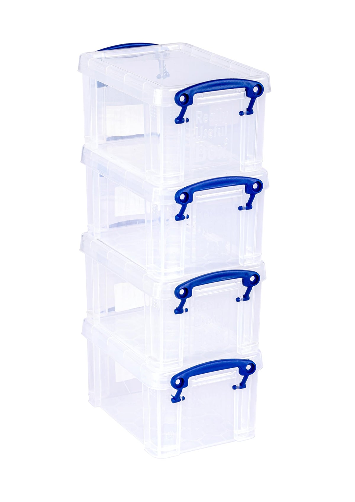 Really Useful Box 0.7 Litre Clear Plastic Storage Container 4x Pack with Clip Handles