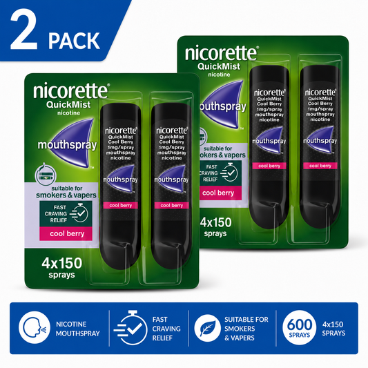 Nicorette QuickMist Cool Berry 2x150 Sprays x 2 Bundle, Stop Smoking Cessation Aid