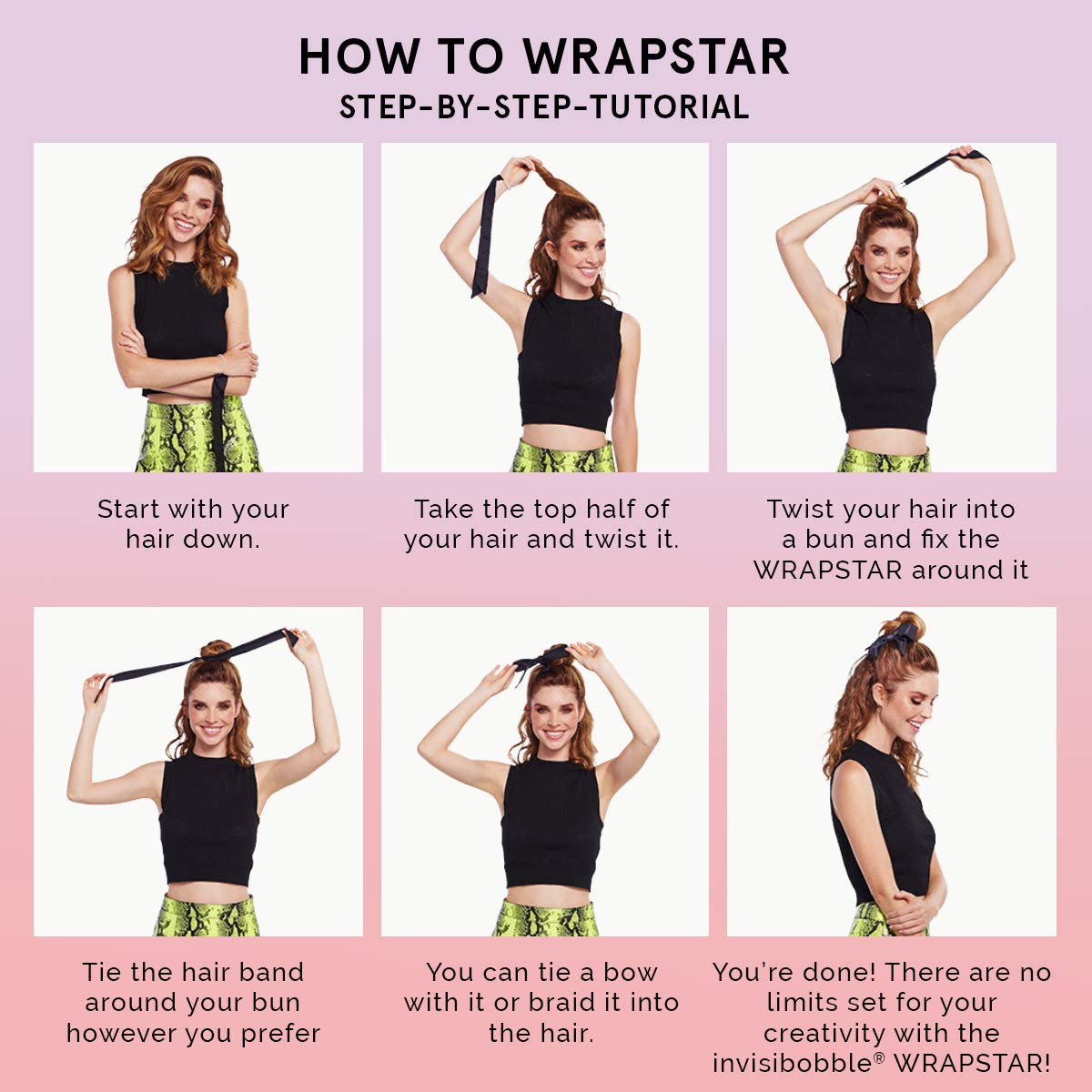 INVISIBOBBLE Wrapstar Elastic Hair Tie in Black x 5 Packs for Various Hairstyles