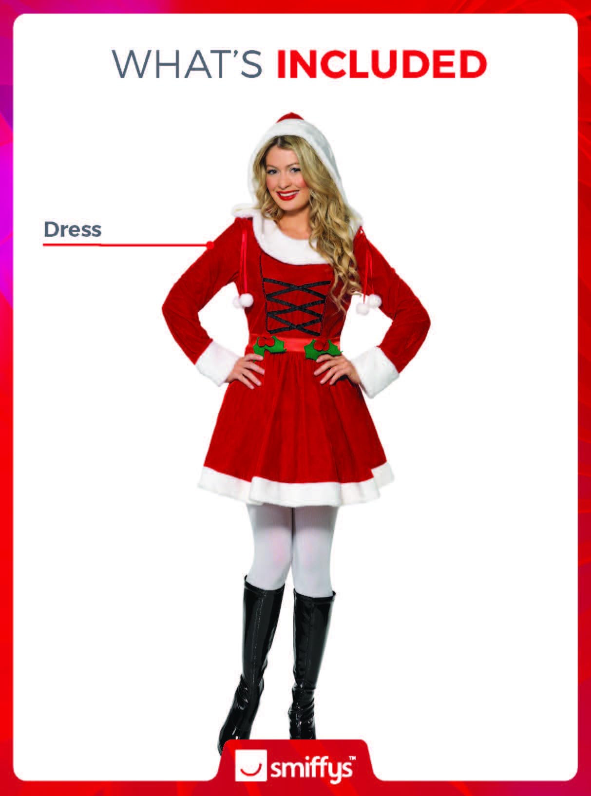 Smiffys Miss Santa Costume Red Dress Women's Size 8-10