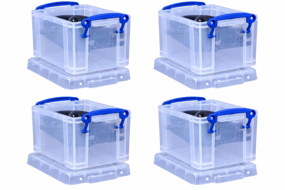 Really Useful Box 1.6 Litre Clear Plastic Storage Container 4x Pack with Clip Handles