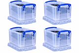 Really Useful Box 1.6 Litre Clear Plastic Storage Container 4x Pack with Clip Handles