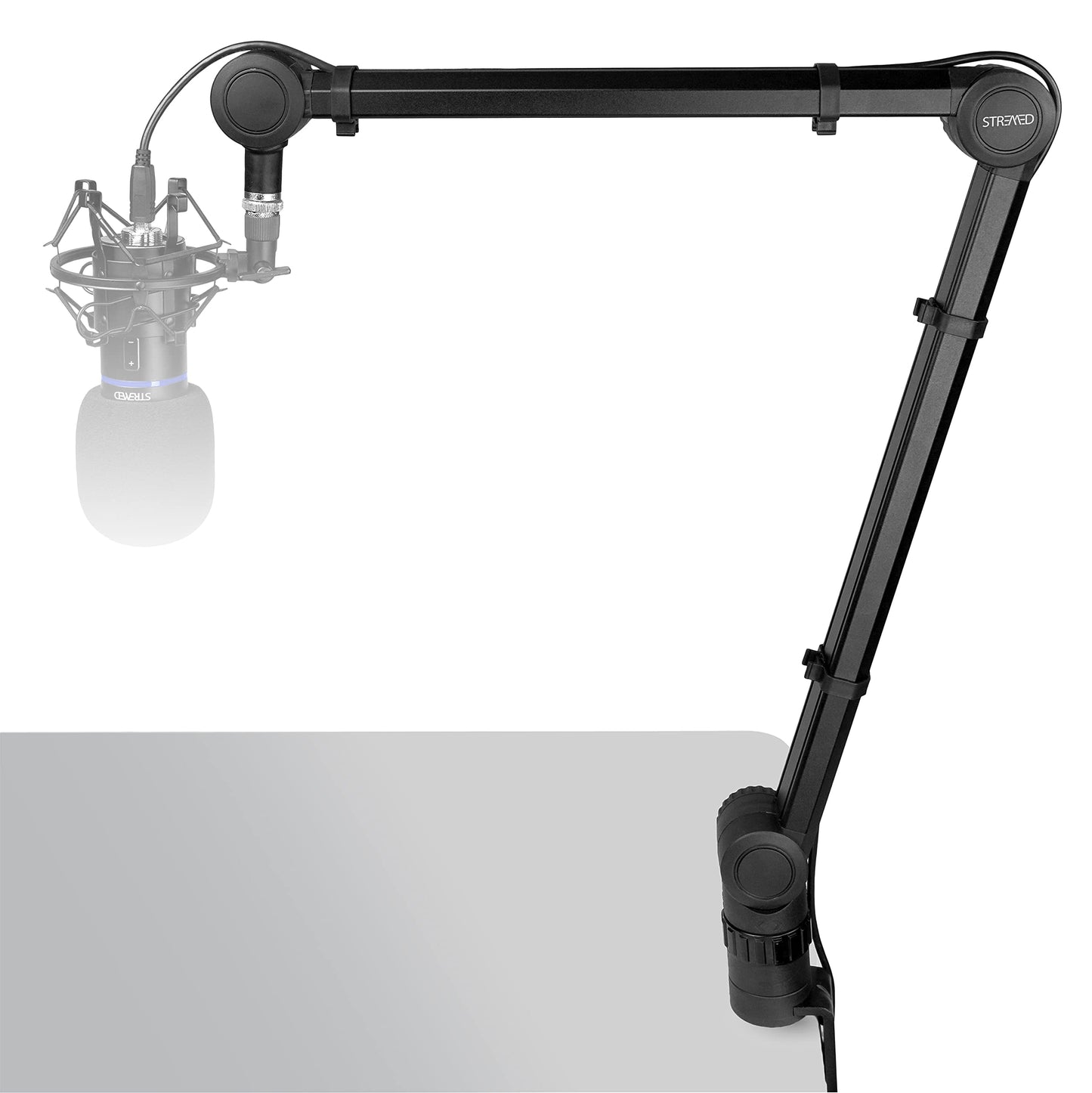 RockJam Premium Tube-Style Microphone Stand Boom Arm with Desktop Clamp