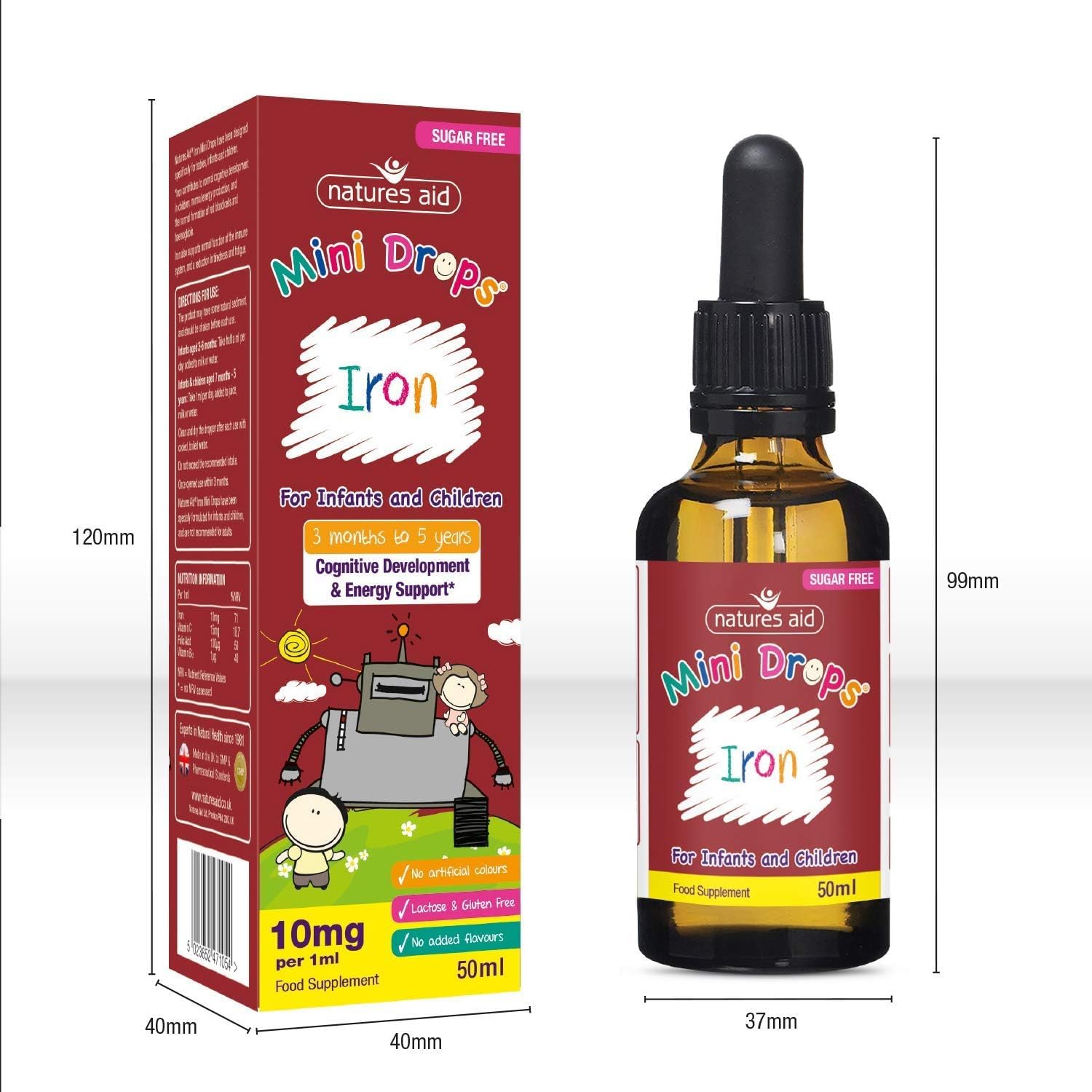 Natures Aid Mini Drops Iron Energy Supplement for Kids 50ml 6x Pack Bundle