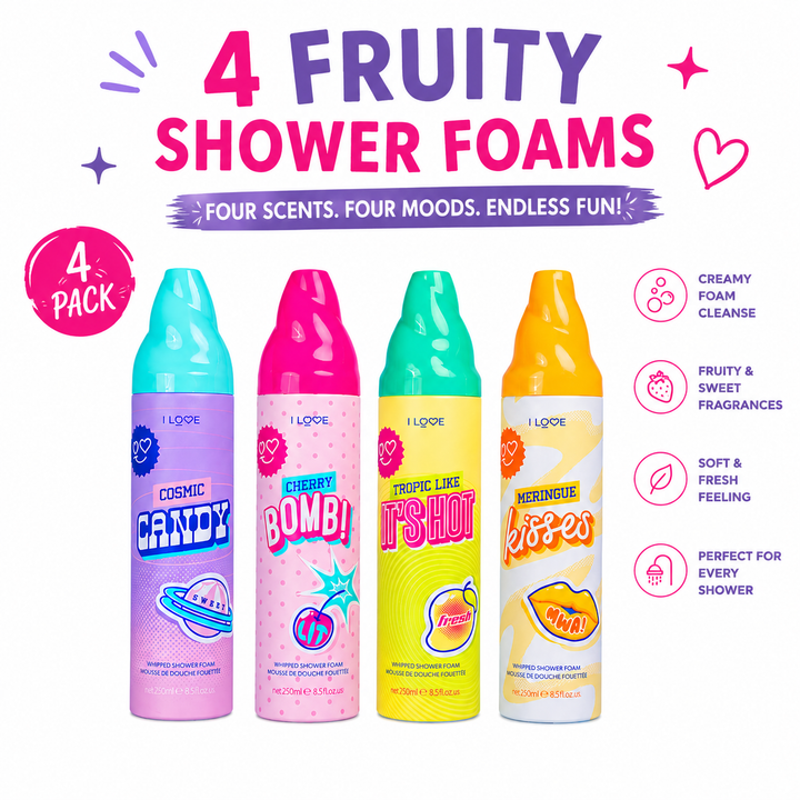 I LOVE Shower Foam Scented Body Wash 4x Multi Scent Pack Bundle