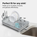 Extendable Dish Drainer Rack with Cutlery Holder in Grey by Vivo, Fits all Sinks
