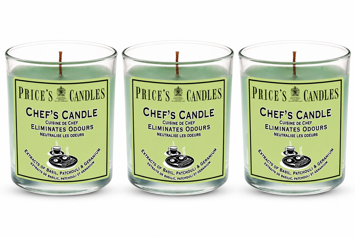 Price's Candles Set of 3 Fresh Air Odour Removing Jar Candles, Strong Chef