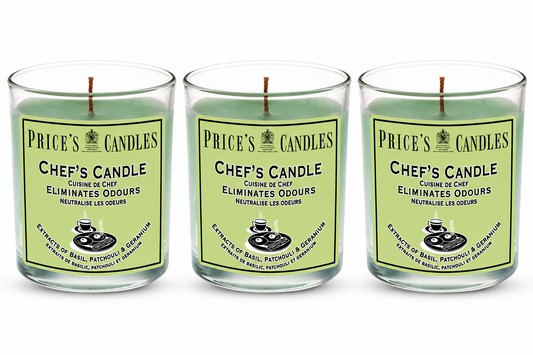 Price's Candles Set of 3 Fresh Air Odour Removing Jar Candles, Strong Chef