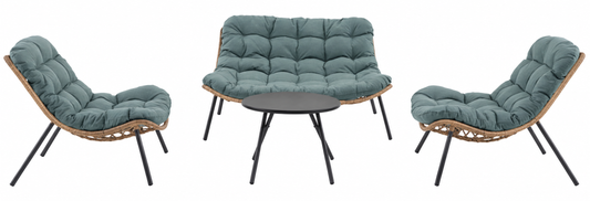 3 Piece Rattan Garden Furniture Set 3 Cushioned Sofa Chairs & Table For Patio Outdoor
