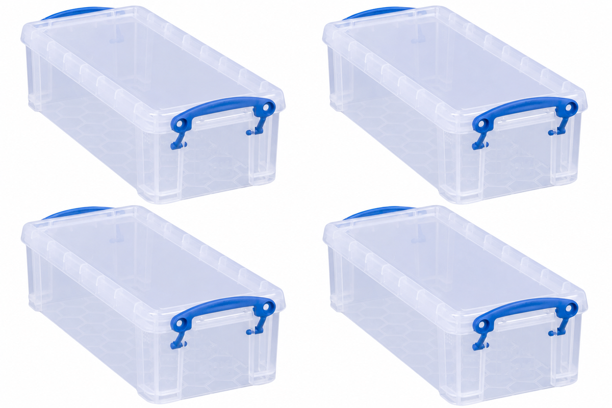 Really Useful Box 0.9 Litre Clear Plastic Storage Container 8x Pack with Clip Handles