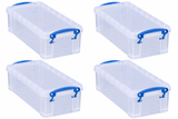 Really Useful Box 0.9 Litre Clear Plastic Storage Container 8x Pack with Clip Handles