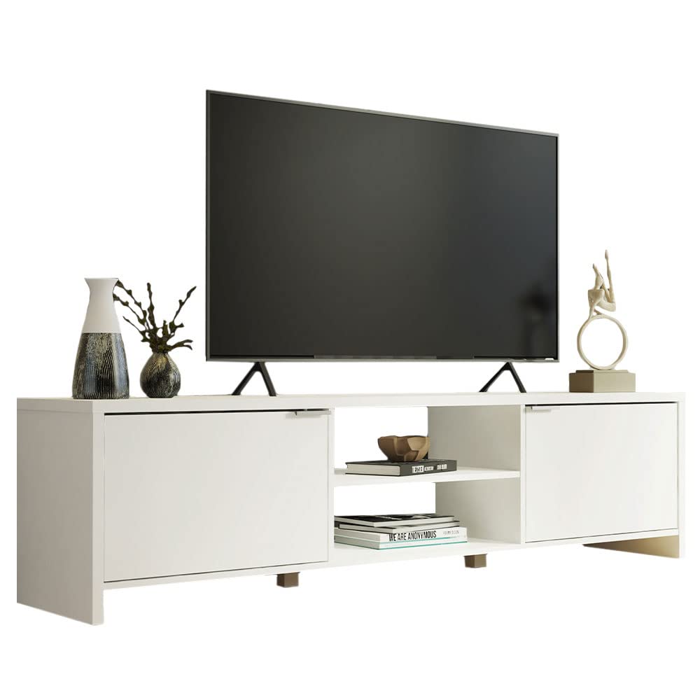 TV Stand Large Media Console with Cable Management for 65, 75 Inch Media Storage Gaming Living Room Entertainment Center Wooden Television Cabinet - White