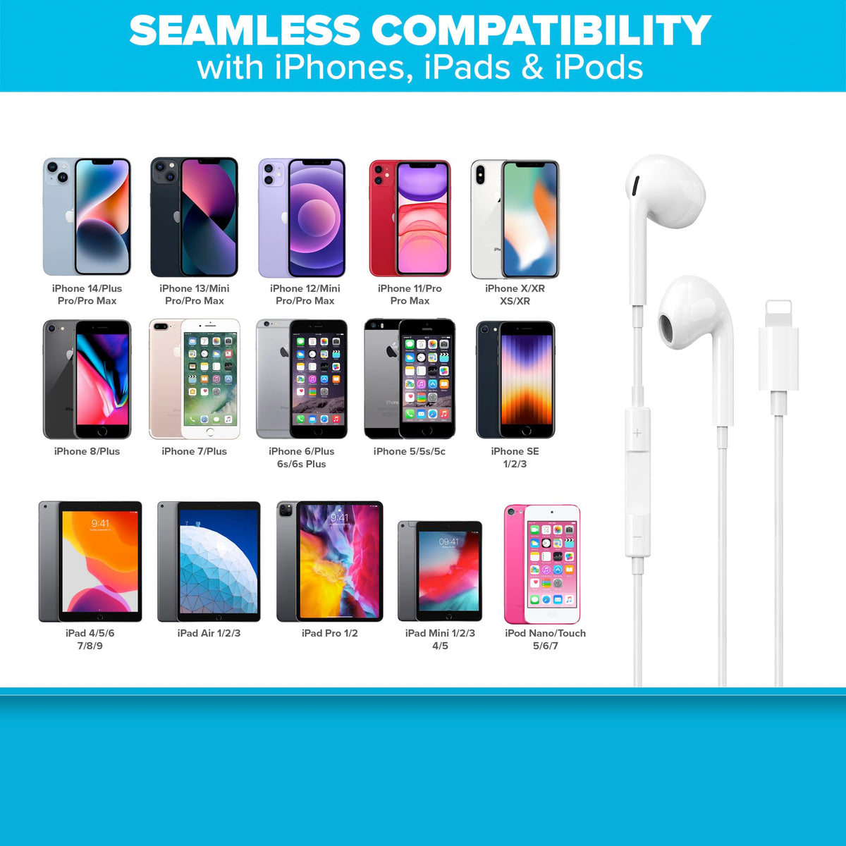 Maplin Wired Lightning Earbuds with Microphone & Controls, 1.2m