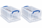 Really Useful Box 9 Litre 2x Pack Clear Plastic Storage Container with Clip Handles & Lid
