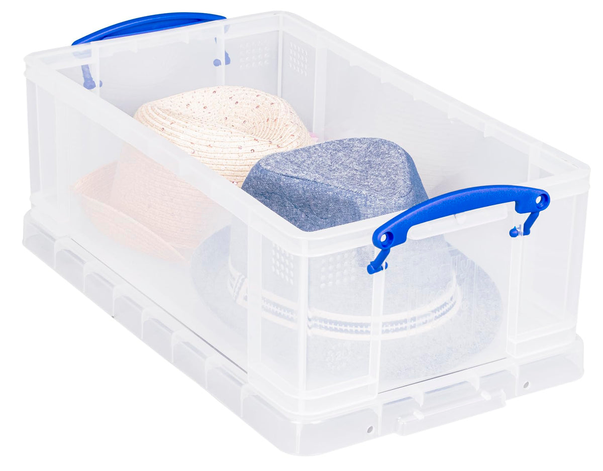 Really Useful Box 12 Litre Pack of 4, Clear Plastic Storage Container with Clip Handles & Lid