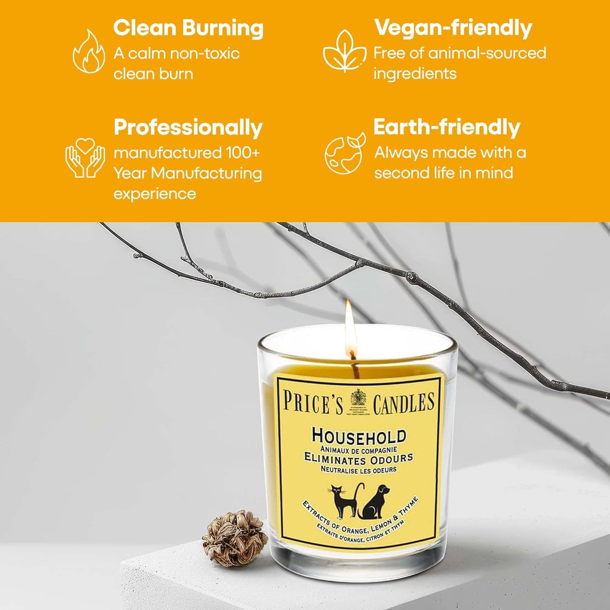 Price's Candles Set of 3 Fresh Air Odour Removing Jar Candles, Household & Pet