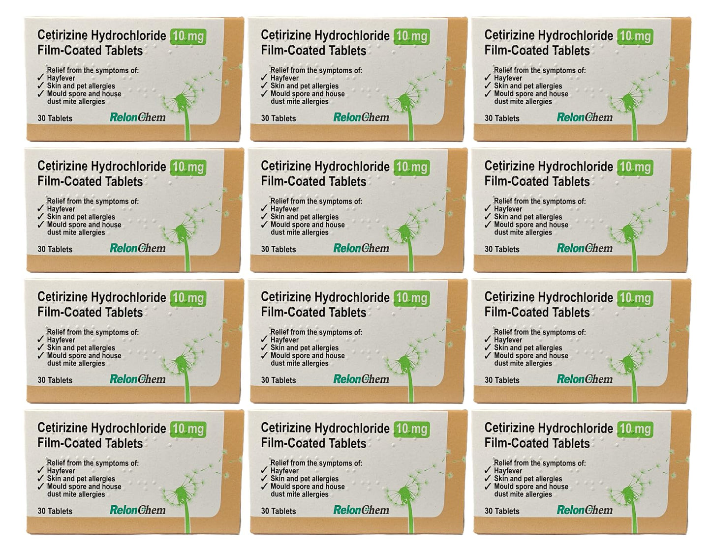 RelonChem Cetirizine 10mg Hayfever Allergy Tablets 12 Months Supply - EXP 01/28