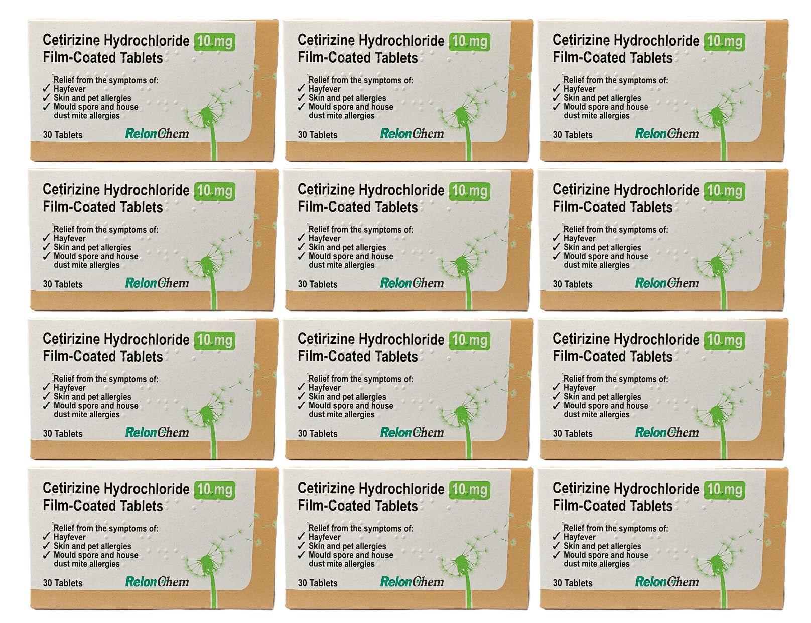 RelonChem Cetirizine 10mg Hayfever Allergy Tablets 12 Months Supply - EXP 01/28