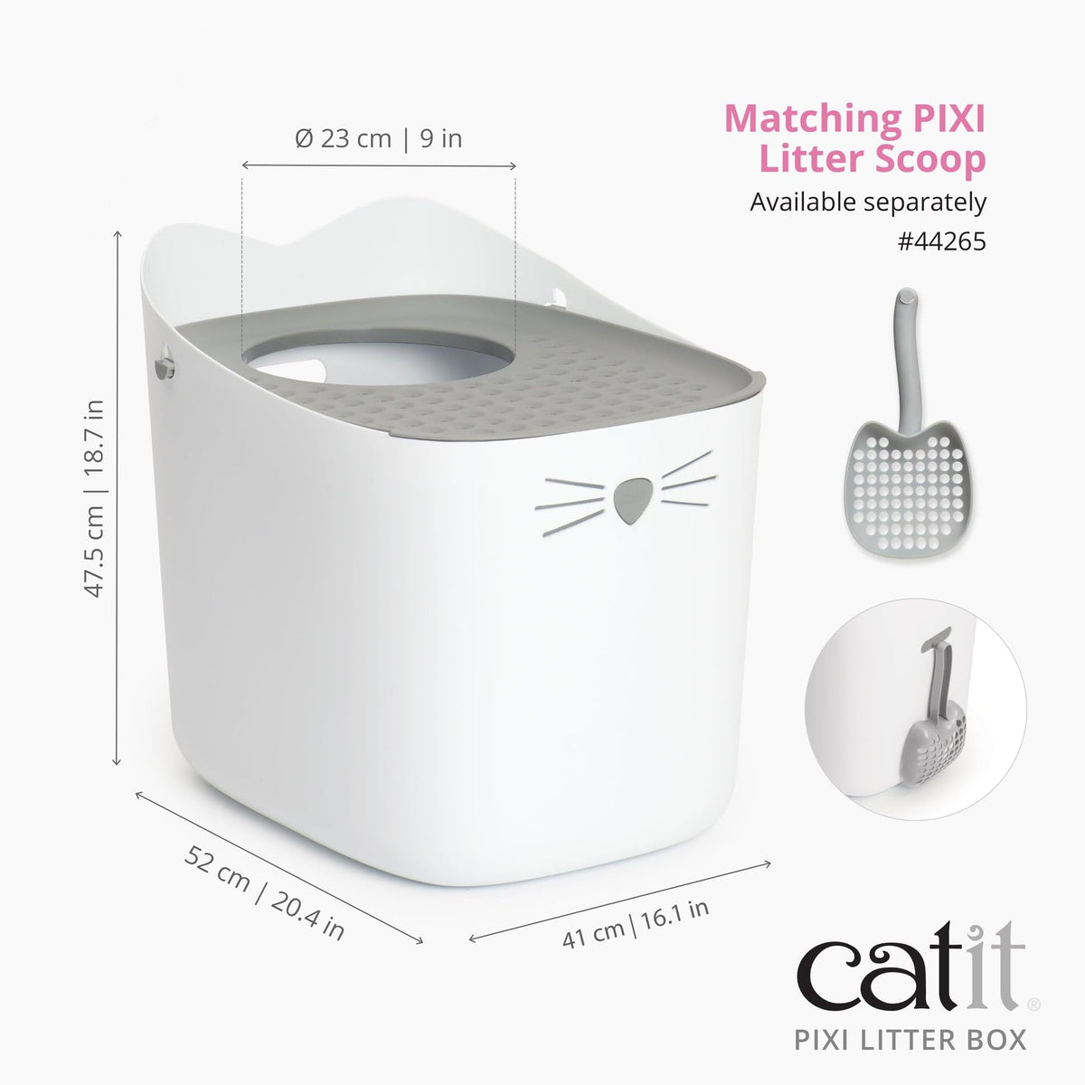 Catit Pixi Hooded Cat Litter Box - White Top Opening Tray for Indoor Cats